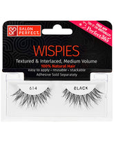Salon Perfect Wispies 614 Black False Eyelashes – Medium volume, textured & interlaced, 100% natural hair, reusable & stackable.