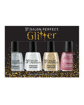 Salon Perfect Glitter Nail Lacquer Set featuring four sparkling shades for a dazzling, high-shine manicure.