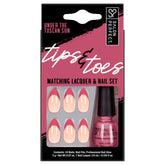 Salon Perfect Tips & Toes 'Under the Tuscan Sun' matching lacquer and press-on nail set with soft pink French tips, featuring 24 nails and nail polish.