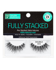 Salon Perfect Fully Stacked Double 614 false lashes – Extra volume, pre-stacked, 100% natural hair, reusable, and easy to apply.