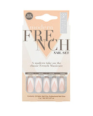 Salon Perfect Modern French Nail Set with a long coffin shape, matte finish, and elegant warm pink and white French tip design.