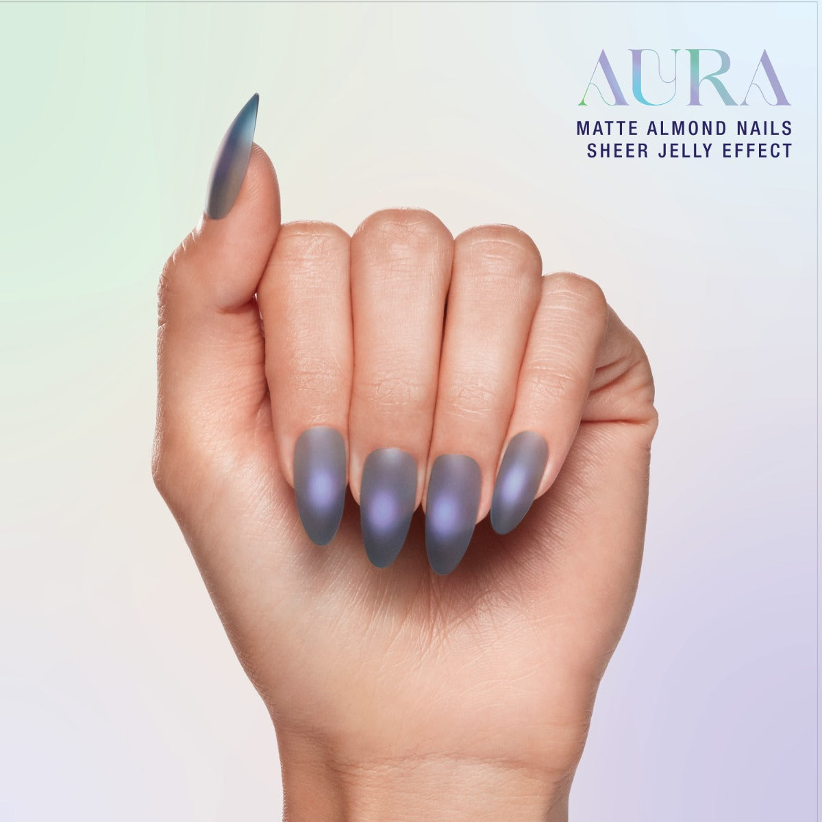 SALON PERFECT NAIL 195 AURA JELLY BLUE PURP displayed on hand model 