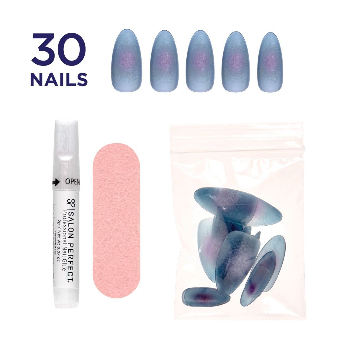 SALON PERFECT NAIL 195 AURA JELLY BLUE PURP displayed outside of box