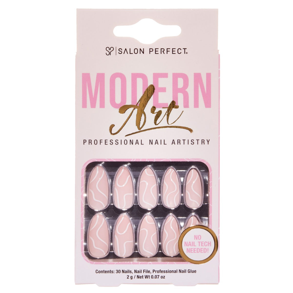 Salon Perfect Modern Art White Swirls Mat Almond press-on nails. Easy, salon-quality manicure—no nail tech needed!