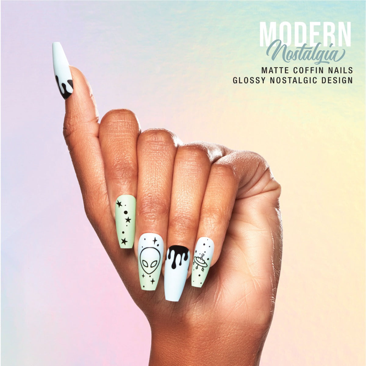 Modern Nostalgia Blue‑Gray UFO Nail Art