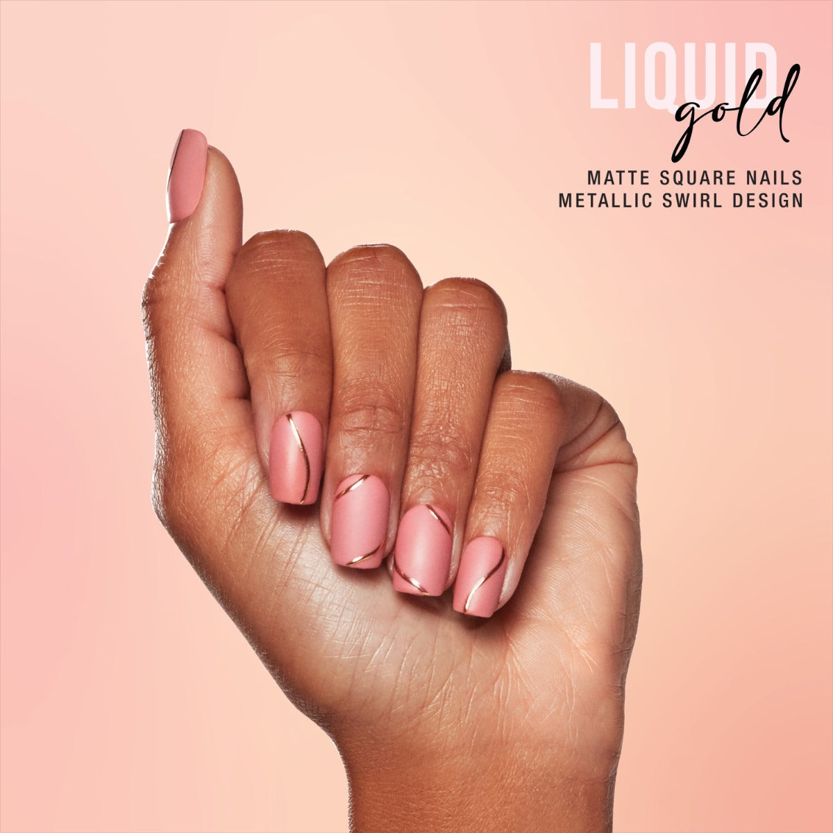 Hand model wearing SALON PERFECT NAIL 173 LIQUID GOLD SHORT ROSE GOLD LINES