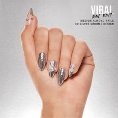 SP NAIL 355 VIRAL NAIL EDIT SILVER displayed on hand model 