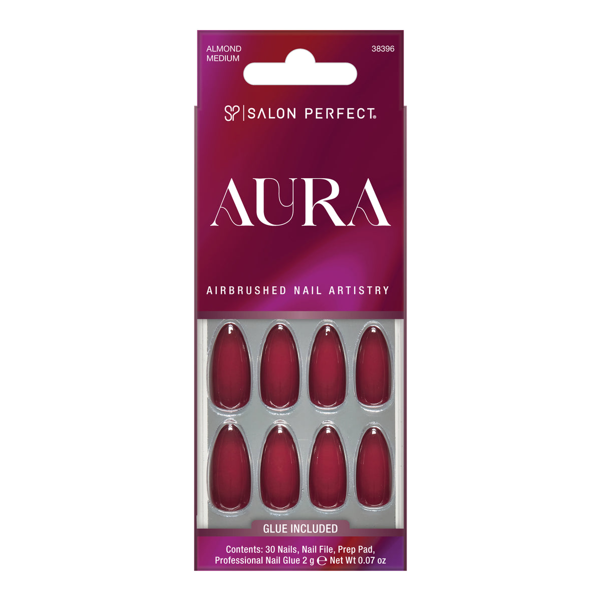 SALON PERFECT NAIL 367 AURA BURGANDY MED ALMOND package front displayed