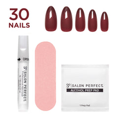 SALON PERFECT NAIL 367 AURA BURGANDY MED ALMOND displayed outside of box