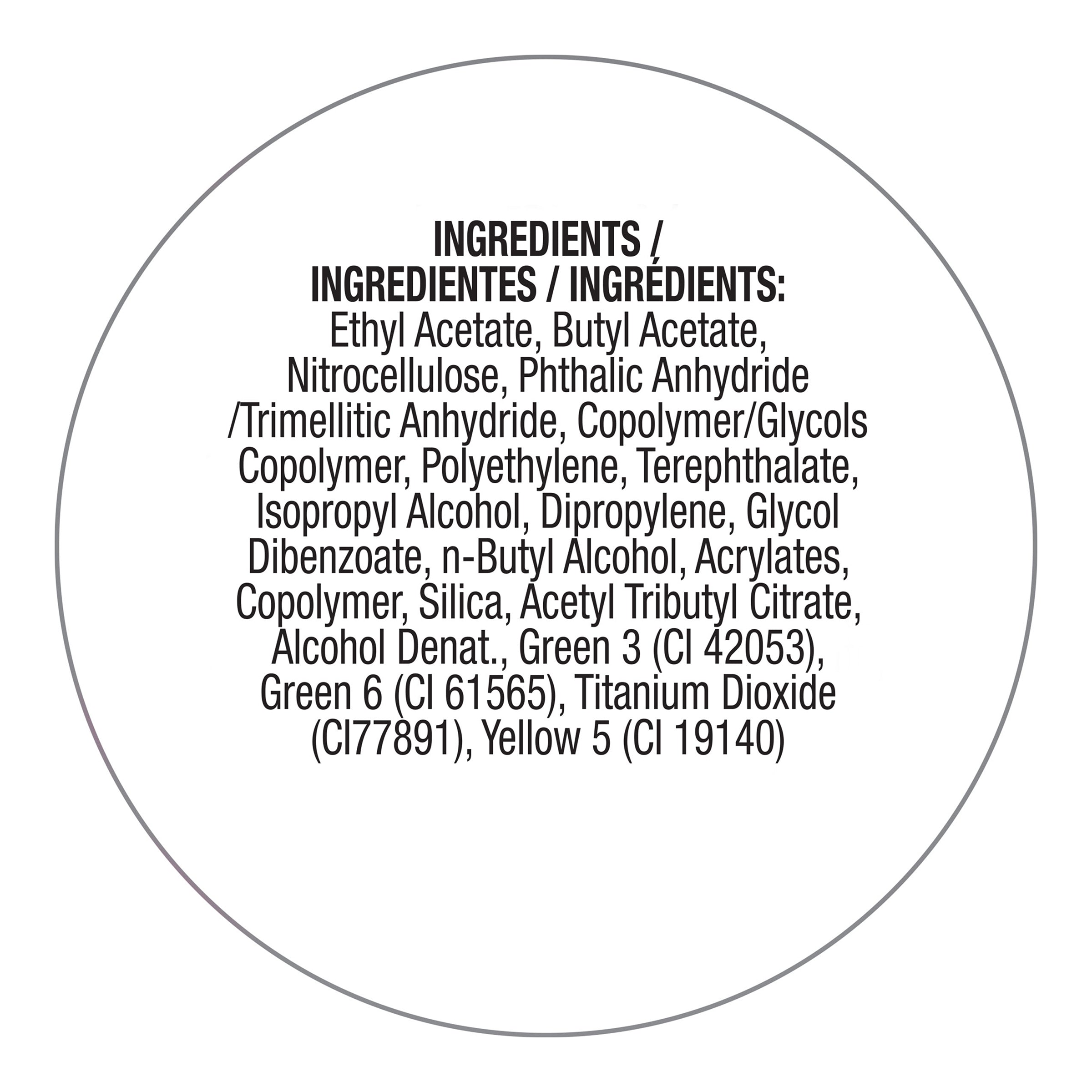 Bottom Label of Salon Perfect Flash Nail Lacquer .5oz Gliterally Obsessed with ingredients.