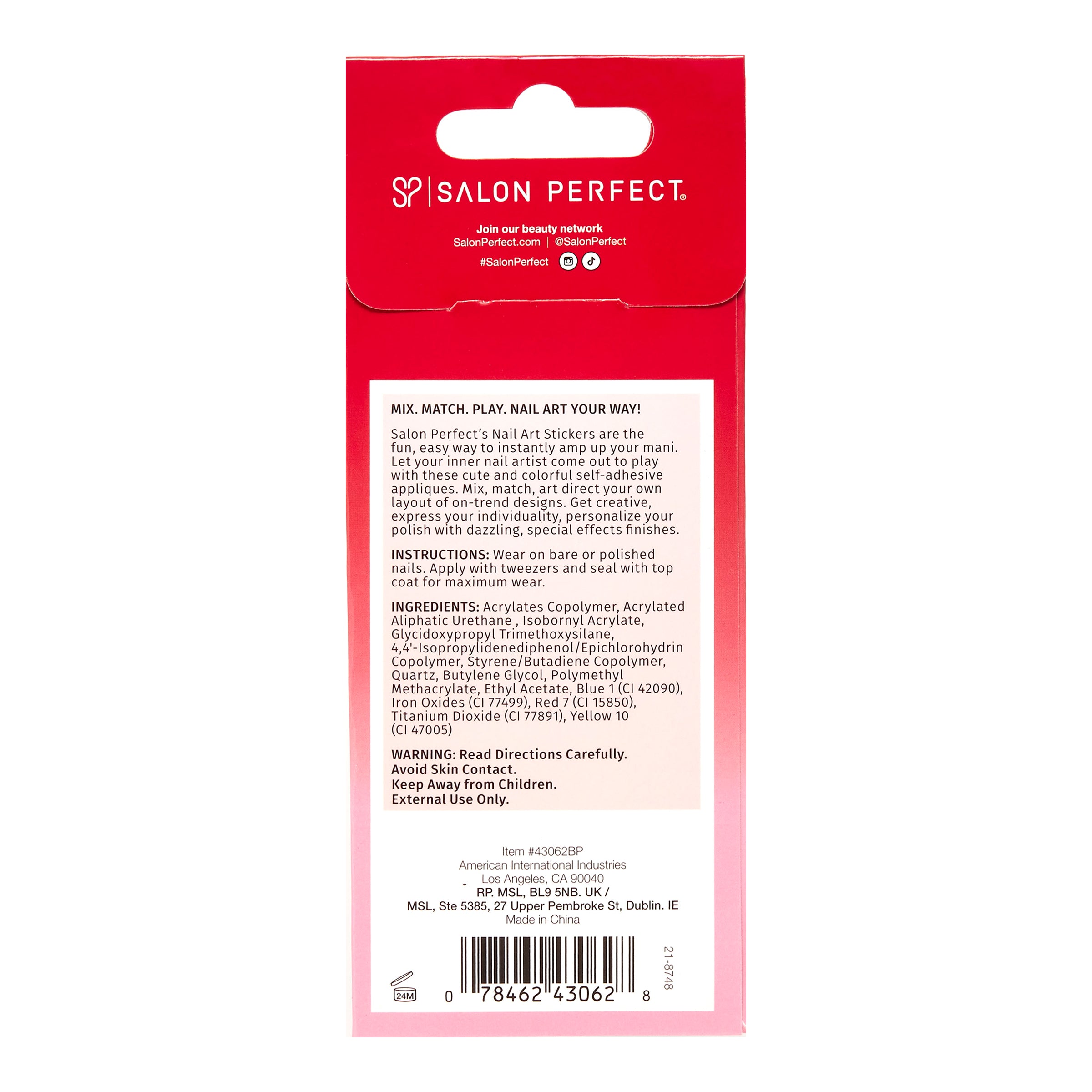 A Back Packaging View of Salon PerfectNail Art Stickers Bows and Cherries.