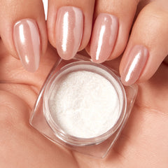 Close up of model hand and powder kit of Salon Perfect 125 oz One-Step Glazing Chrome Kit.