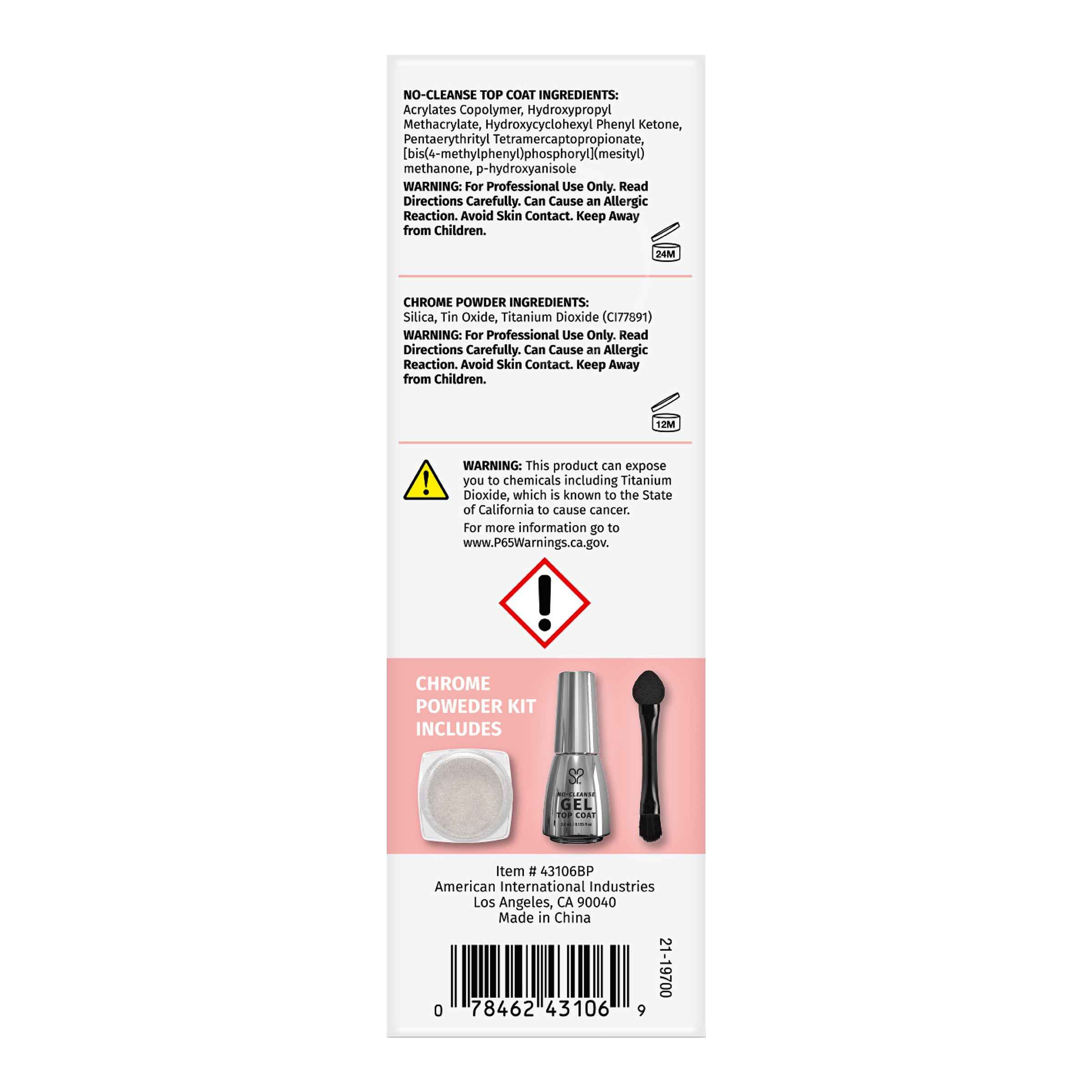 Back Packaging of Salon Perfect .125 oz One-Step Glazing Chrome Kit.