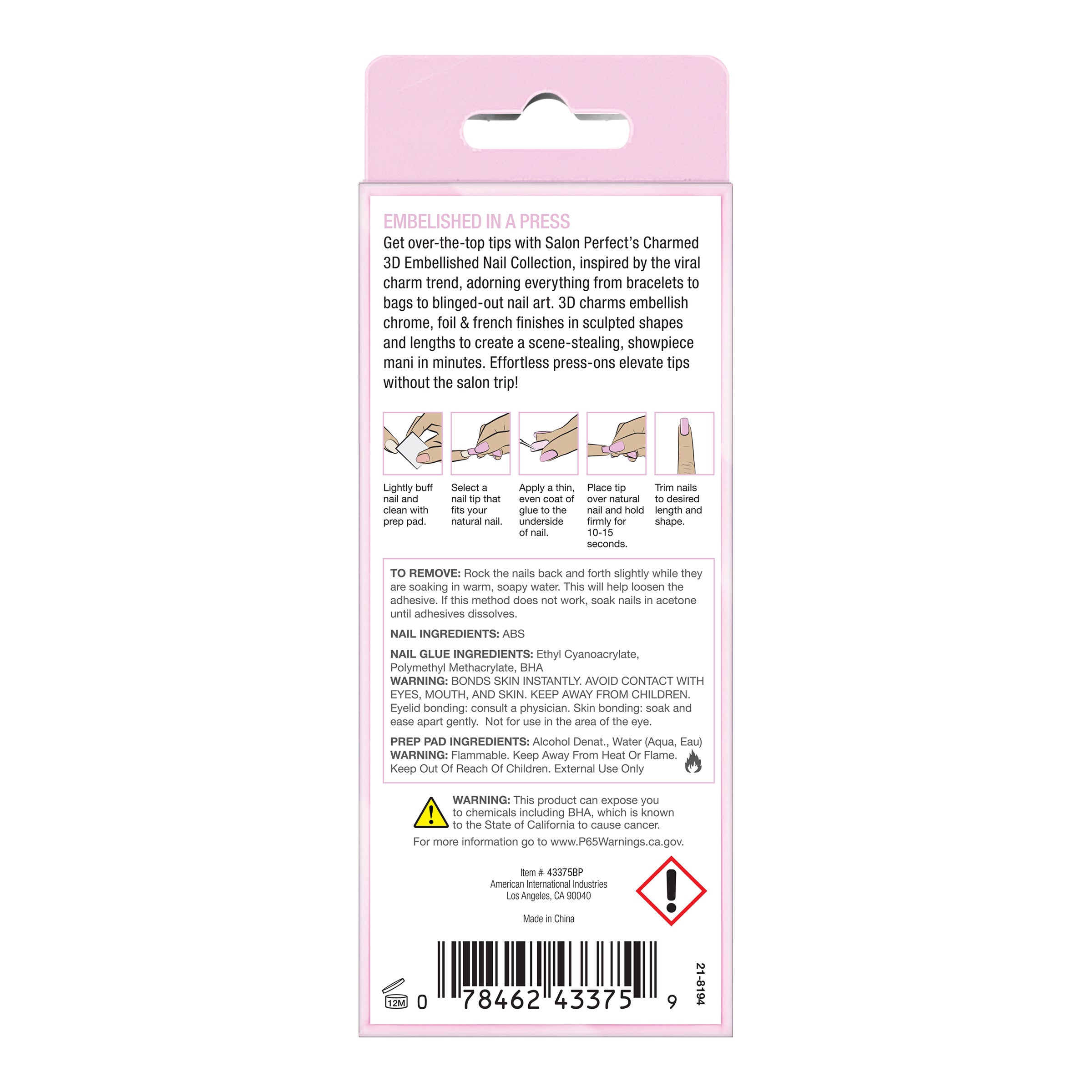 SP NAIL 417 CHARMED GOLD ROSE package back 