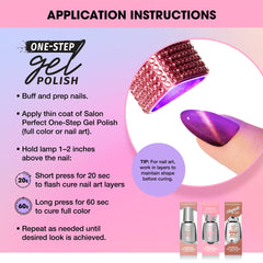 Application instruction of Salon Perfect Handheld UV/Gel Lamp on One-Step Gel Polish.