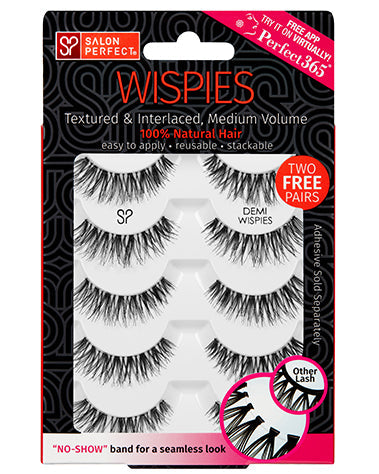 Salon Perfect Wispies – Medium volume, textured & interlaced false lashes with a seamless no-show band. Easy to apply, reusable & stackable.