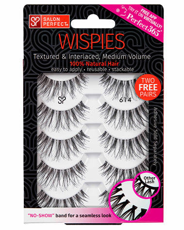 Salon Perfect Wispies 614 – Medium volume, textured & interlaced false lashes with a seamless no-show band. Easy to apply, reusable & stackable.