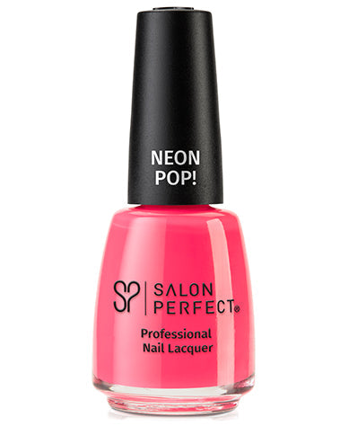 Salon Perfect Neon Pop! Nail Lacquer - Bright Coral Pink, High-Shine Finish, Long-Lasting, Vibrant Neon Color.