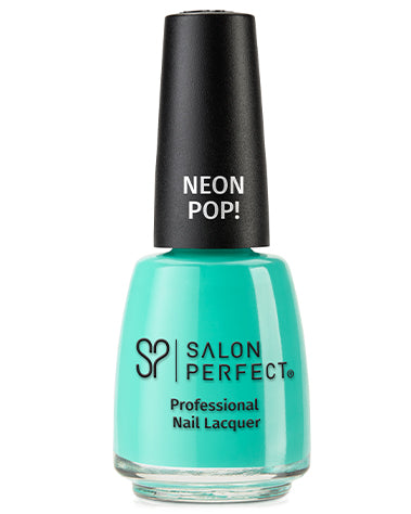 Salon Perfect Neon Pop! Nail Lacquer - Bright Teal, High-Shine Finish, Long-Lasting, Vibrant Neon Color.