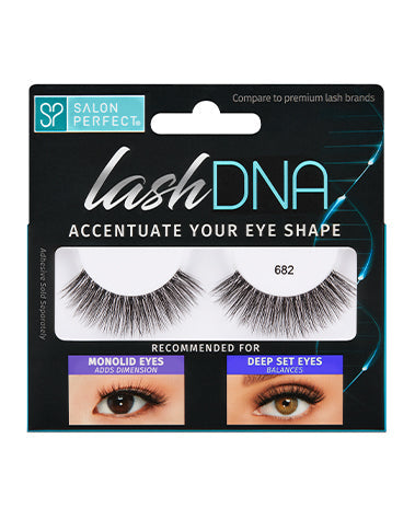 Salon Perfect Lash DNA 682 false eyelashes, designed to enhance monolid and deep-set eyes. Adds dimension and balances eye shape.