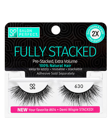 Salon Perfect Fully Stacked 630 false lashes – Pre-stacked, extra volume, 100% natural hair, reusable, and easy to apply.