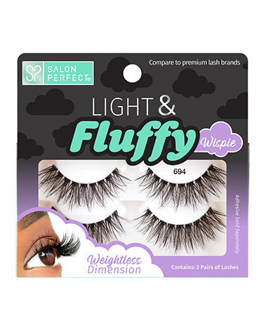 Salon Perfect Light & Fluffy 694 False Lashes - Wispie Style, Weightless Dimension, Soft & Voluminous, Comfortable Flex-Fit Band.