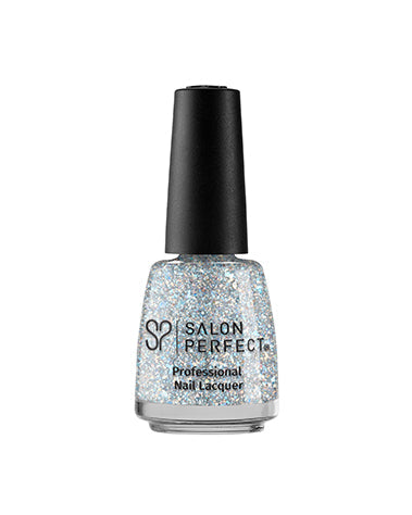 Salon Perfect professional nail lacquer with silver holographic glitter for a dazzling, multi-dimensional manicure.