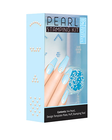 Salon Perfect Pearl Stamping Kit featuring pearl embellishments and stamping tools for chic, sophisticated nail decoration.