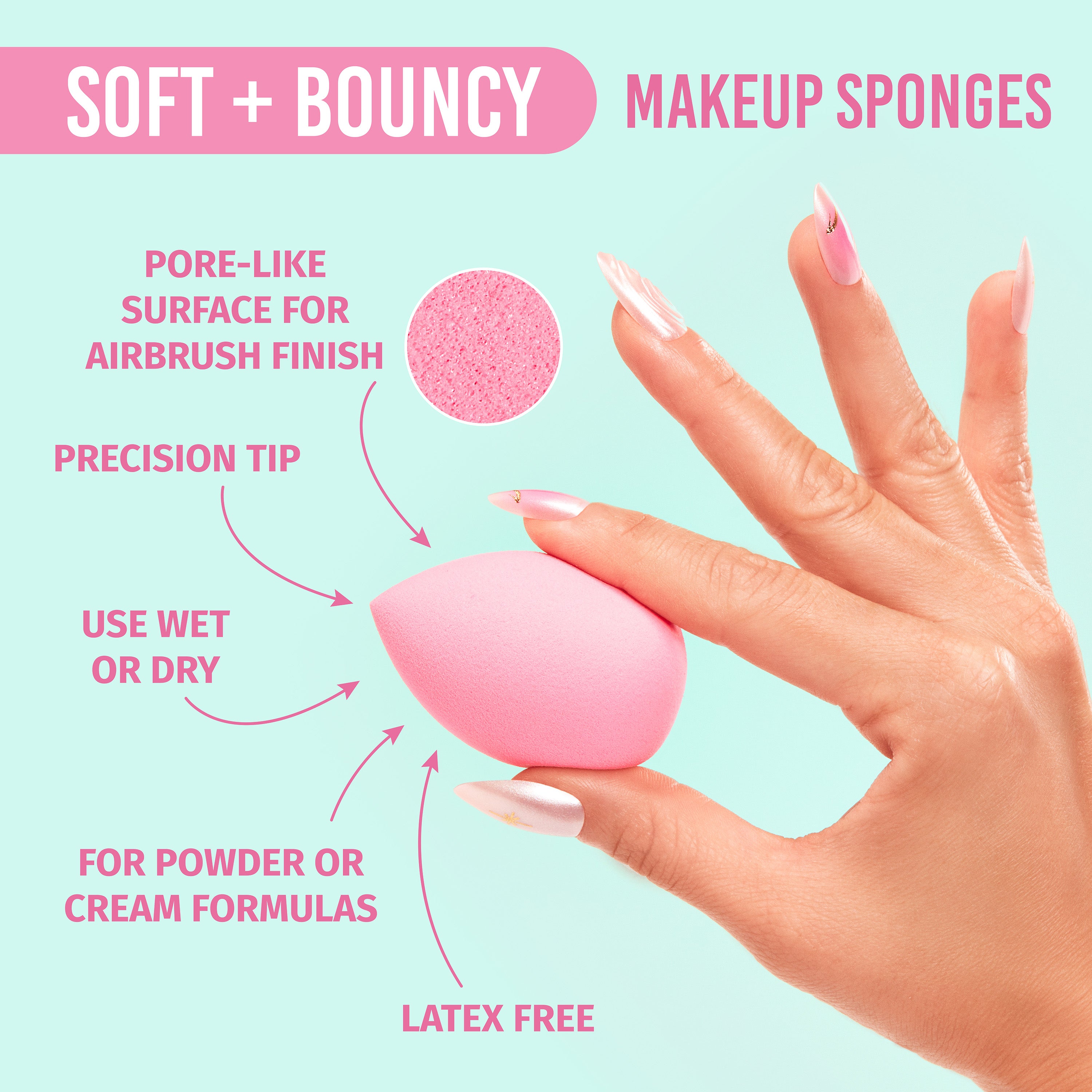 Close-up of Salon Perfect Makeup Sponge with attributes.