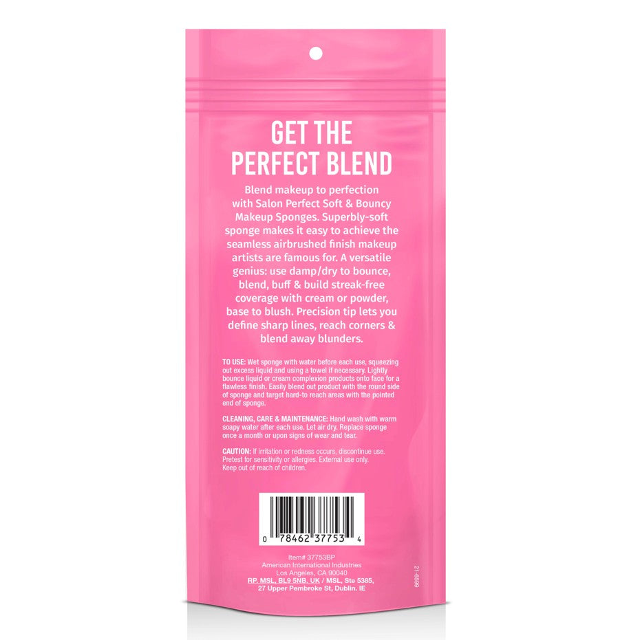 A Back View of Salon Perfect Makeup Sponge 5PK retail unit carton packaging.