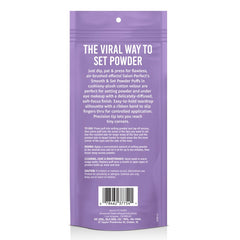 Purple packaging with text on a white background