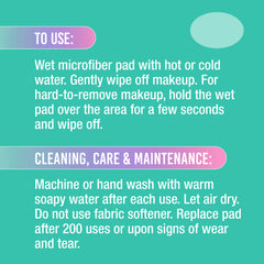 Instructions for using and cleaning a microfiber pad on a teal background