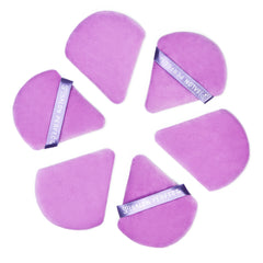 Set of six purple makeup powder puffs with 'Salon Perfect' branding on a white background