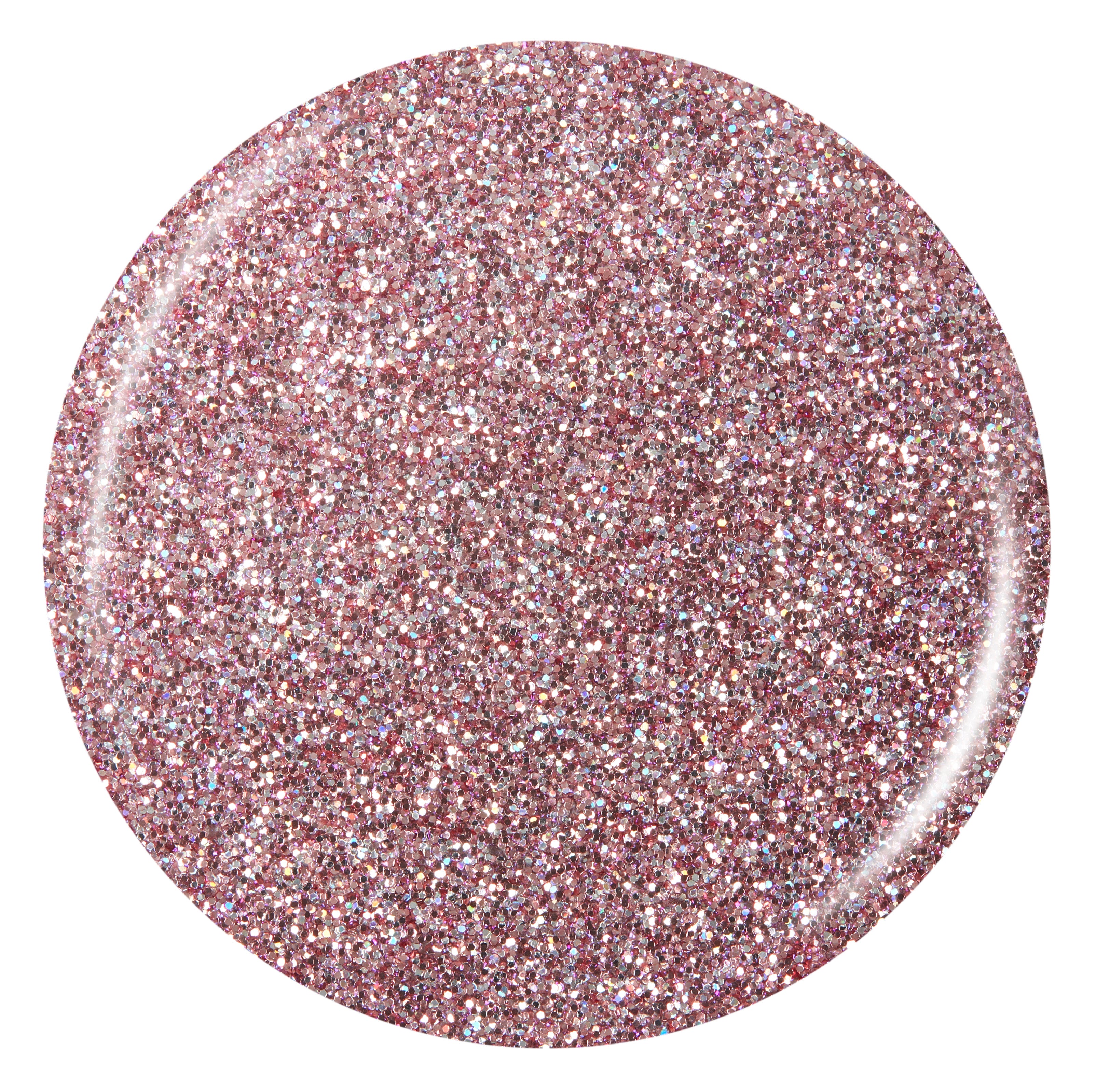 Round glittery object with pink and silver color on a white background for Shimmer Down
