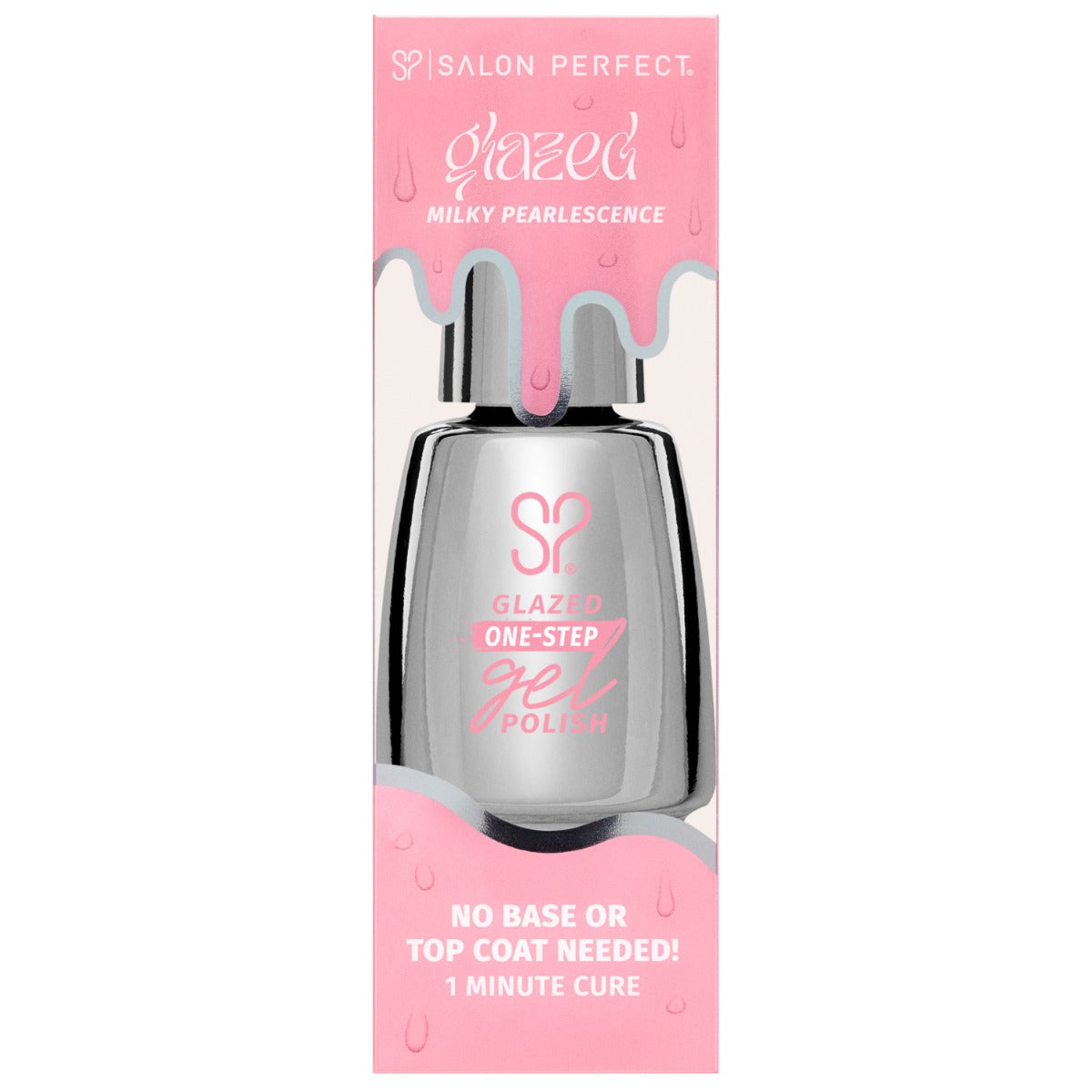 Salon Perfect Glazed One-Step Gel Candy Skies Polish with milky pearlescence. No base or top coat needed, 1-minute cure for glossy nails.