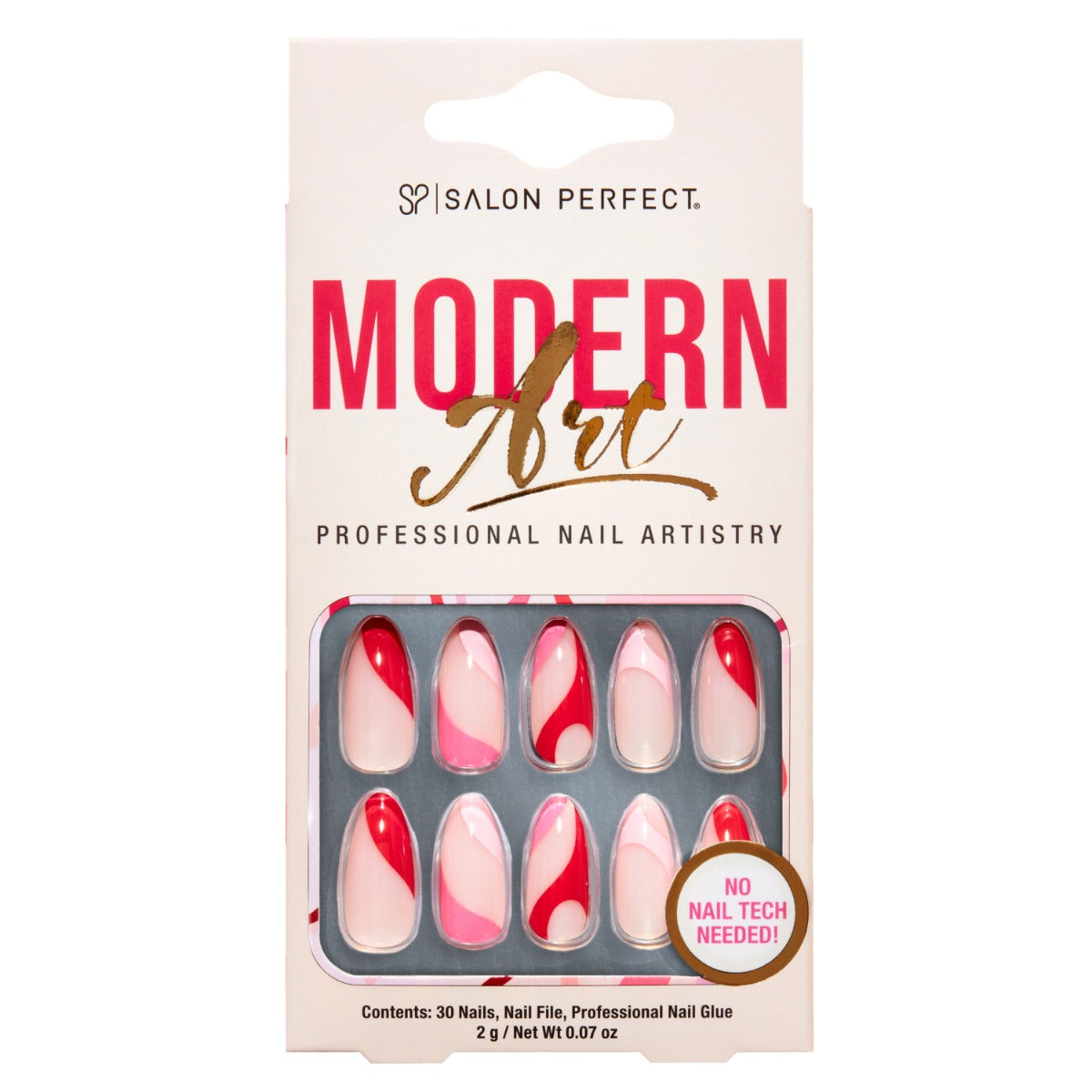 A front view of Salon Perfect Modern Art Pink Swirl  Artificial Nail set in packaging
