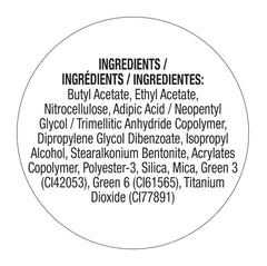 Ingredients label for a Salon Perfect nail polish product, listing key components including butyl acetate, ethyl acetate, nitrocellulose, and mica.