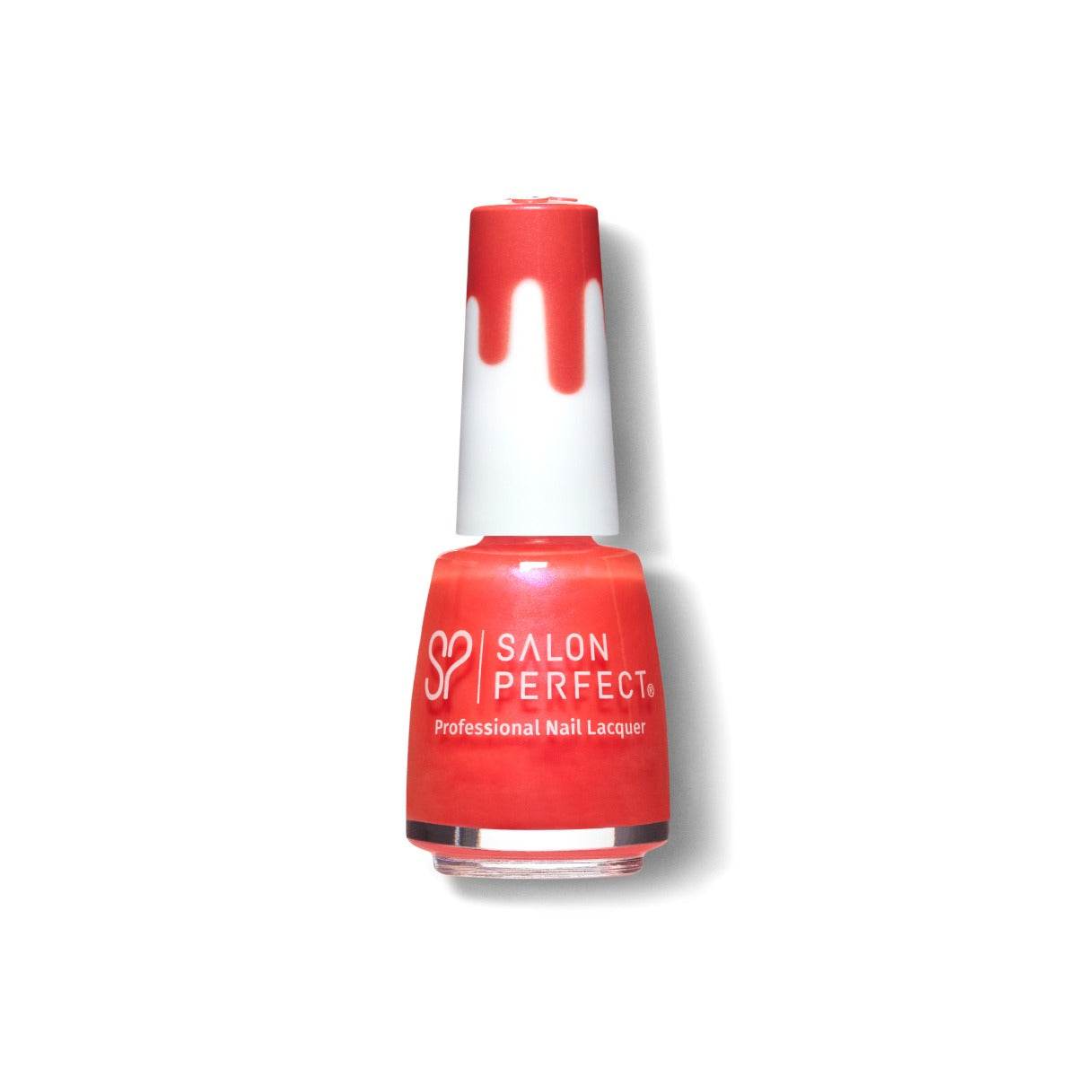 Salon Perfect professional nail lacquer in vibrant Sun Beam with a shimmer finish, featuring a unique drip-design cap for a playful touch.