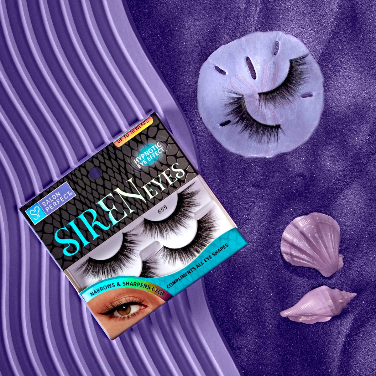 A stylized product shot of Salon Perfect Siren Eyes 653 lash 2 Pack in packaging
