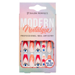 A front view of Salon Perfect Modern Nostalgia Fire Tip Artificial Nail set in packaging
