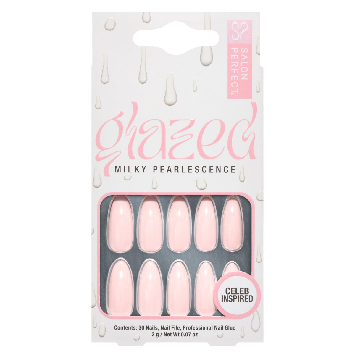 A front view of Salon Perfect Glazed Short Artificial Nail set in packaging
