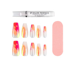 Neon abstract brushstroke press-on nails from Salon Perfect Modern Art, including nail glue and a nail file for easy application.