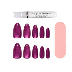 Magnetic pink press-on nails from Salon Perfect Magnetic Mirror Effect, including nail glue and a nail file for easy application.