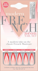 Salon Perfect Modern French Neon Nail Set with long coffin shape and glossy red ombre French tips.