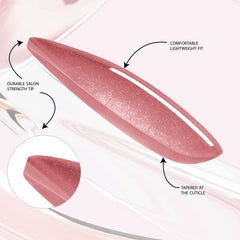 Close-up of Salon Perfect 381 Glass Magenta Press On Nail and features.