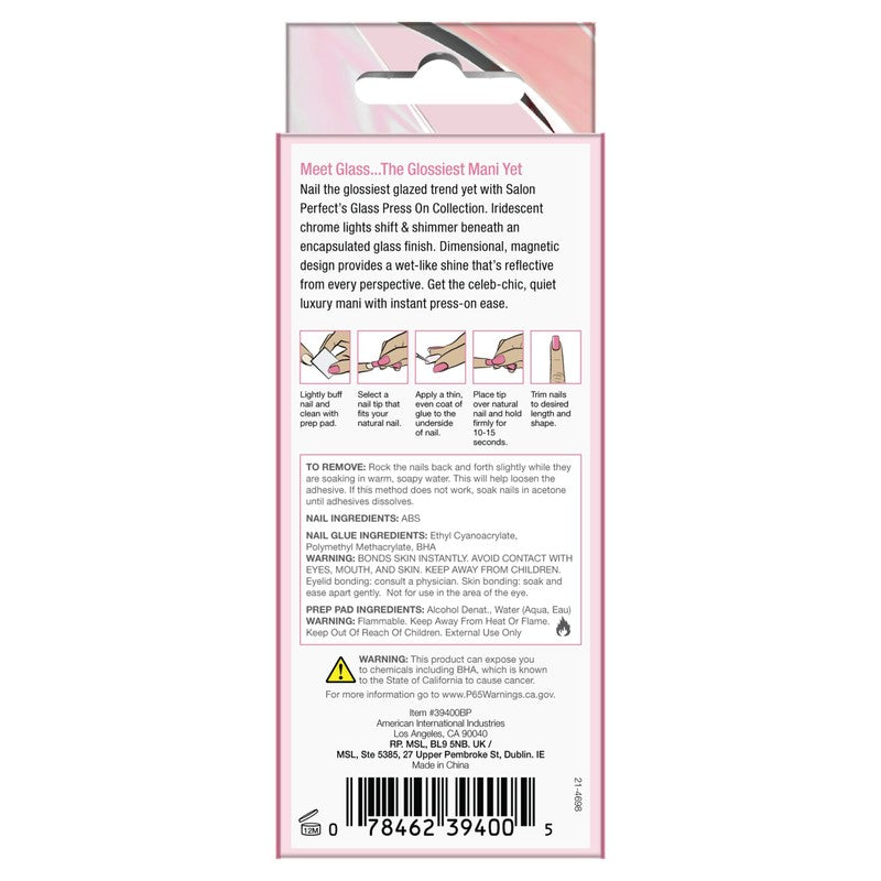 A Back View of Salon Perfect 381 Glass Magenta retail unit carton packaging.