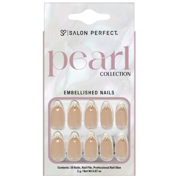 Front side of packaging for SALON PERFECT NAIL 170 PEARL WHT FRENCH SINGLE PEARLS