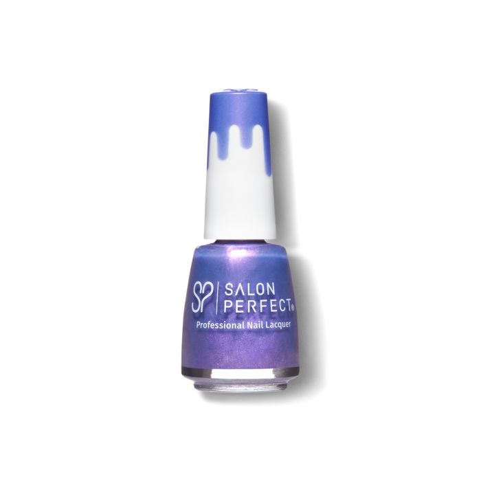 A bottle of Salon Perfect Nail Lacquer .5oz 383 Peek-a-blue displayed